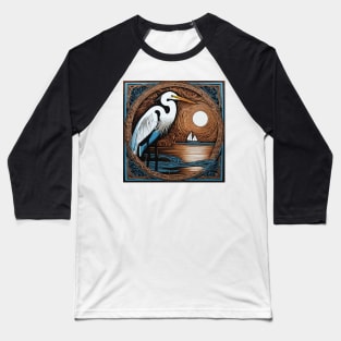 Egret With Sunset and Sailboat Baseball T-Shirt